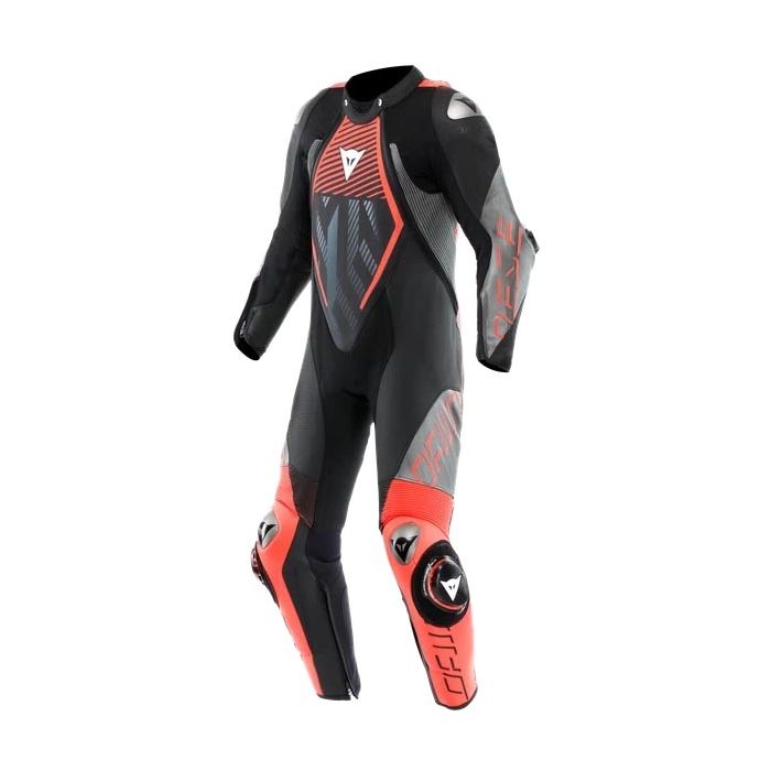 Dainese Audax D-Zip Perforated One-Piece Suit - Black/Red Fluo