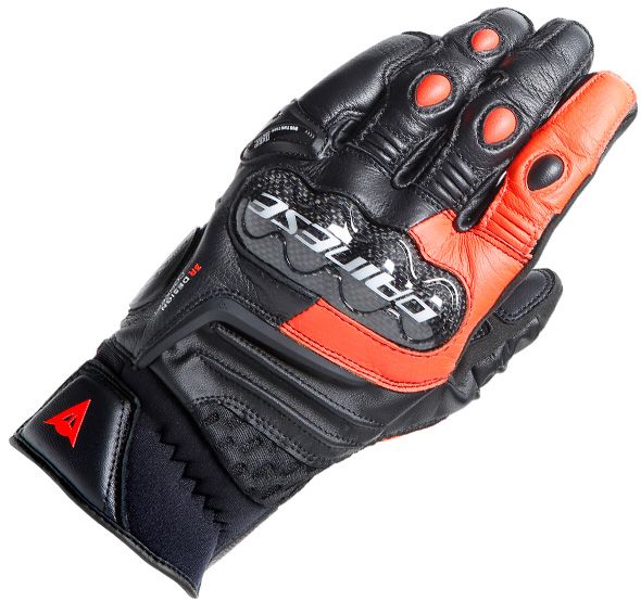 Dainese Carbon 4 Short Leather Gloves - Black/Fluo Red