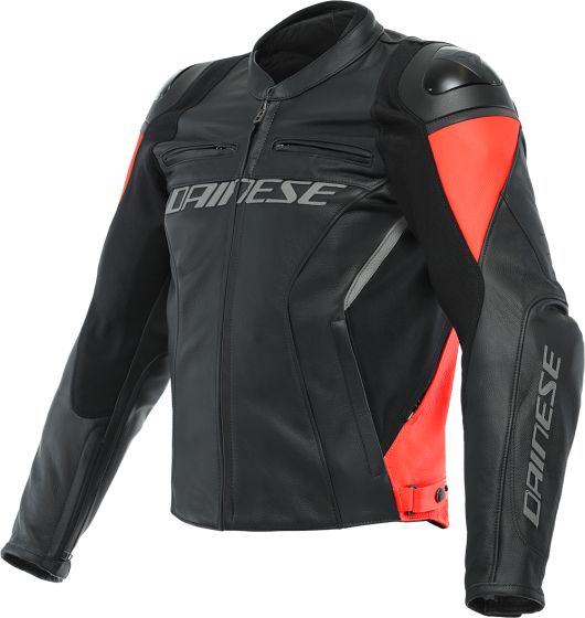 Dainese Racing 4 Leather Jacket - Black/Fluo Red