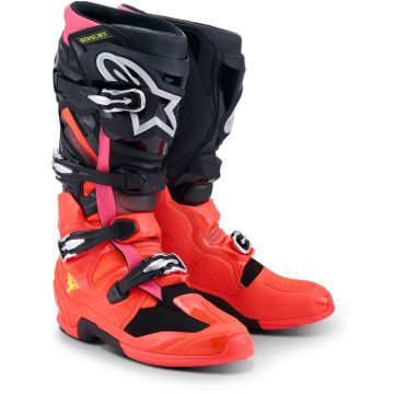 2012025-1576 Alpinestars Tech 7 Motocross Boots - Black/Fluo Red/Fluo Pink