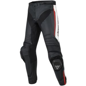 Dainese Misano Leather Trousers - Black/White/Red-Fluo