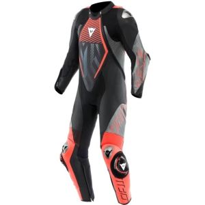 Dainese Audax D-Zip Perforated One-Piece Suit - Black/Red Fluo/Anthracite