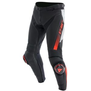 Dainese Super Speed Perforated Leather Trousers - Black/White/Red Fluo