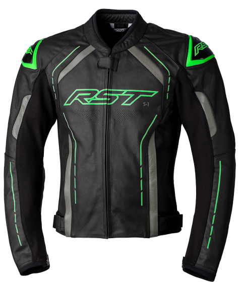 RST S1 CE Leather Jacket - Black/Grey/Green