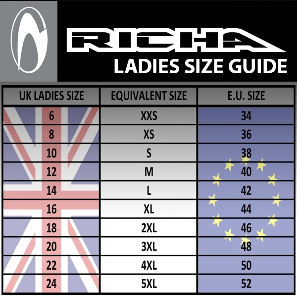 Richa Ladies Clothing Size guide